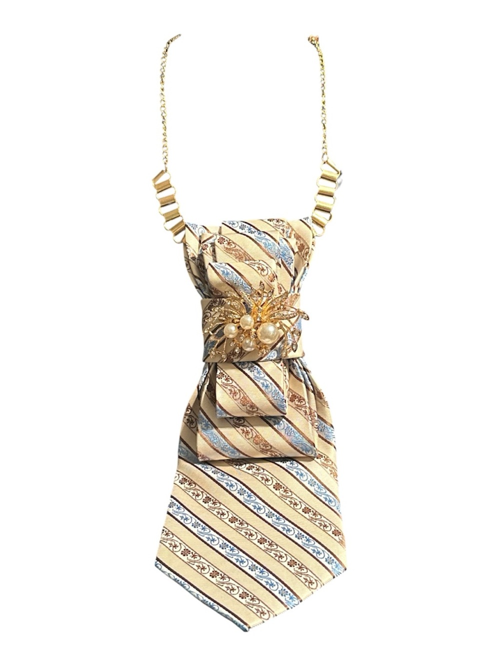 Gold and Blue Striped Necktie Necklace